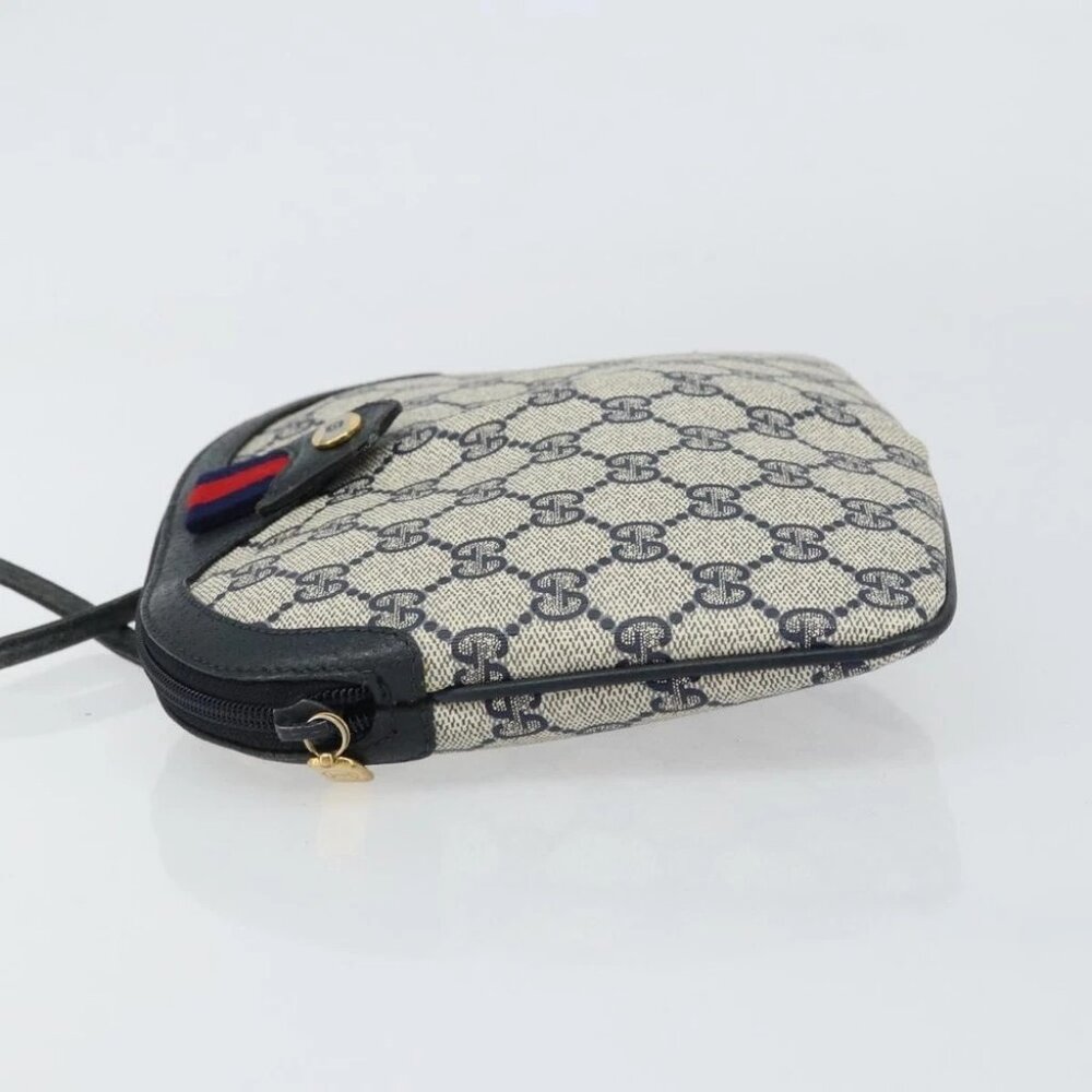 GUCCI GG Supreme Sherry Line Shoulder Bag PVC Navy Gold - Picture 5 of 16